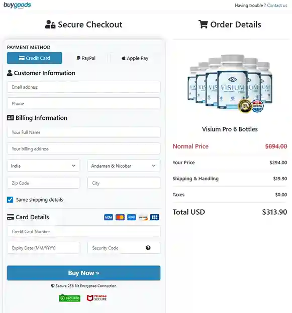 VisiumPro Order Page
